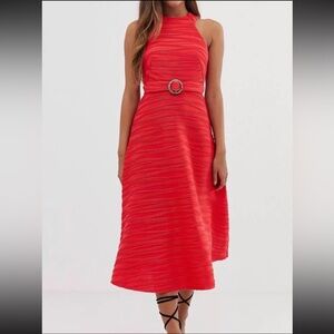 Red A-line midi dress froM ASOS, size 6